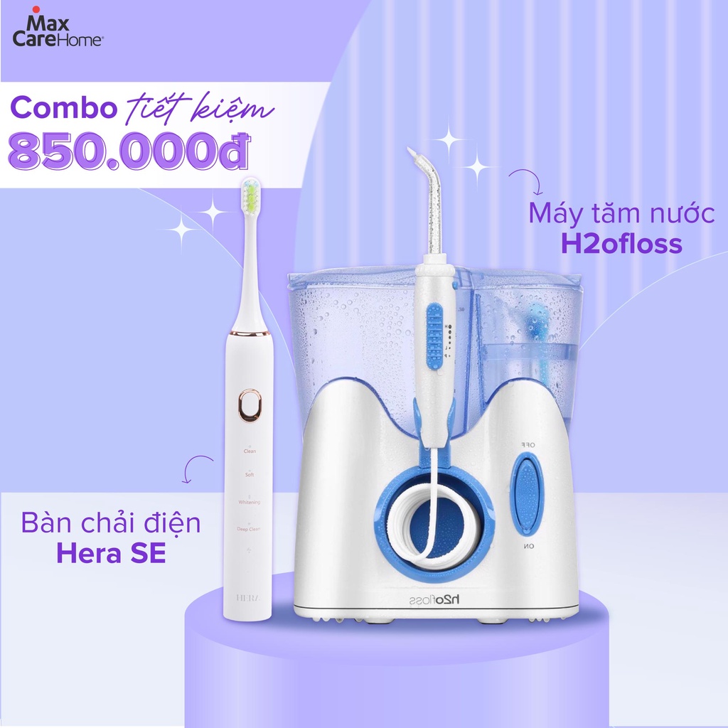 [COMBO GIẢM 850K] Máy tăm nước gia đình H2ofloss HF-9 + Bàn chải điện sạch sâu Maxcare Hera Whitening SE