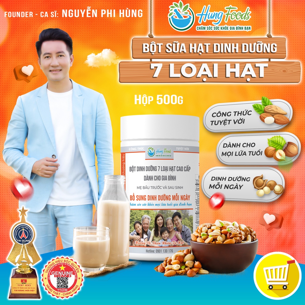 Bột Sữa Dinh Dưỡng 7 Loại Hạt, Bột Dinh Dưỡng Gia Đình Hộp 500g - Hung Foods