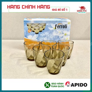 Ly thủy tinh Ferroli 6 chiếc, Cốc thủy tinh quà tặng Ferroli màu nâu 270ml.