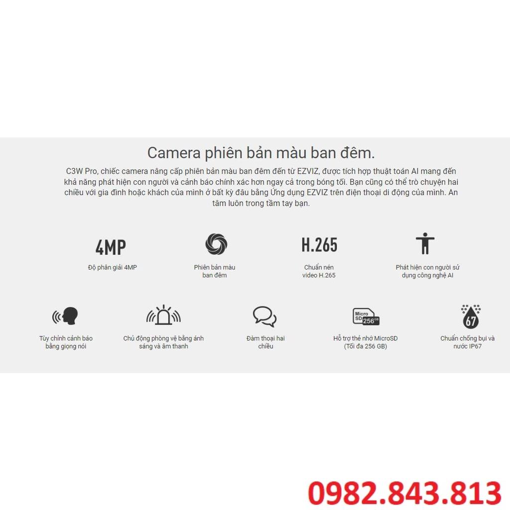 Camera wifi Ezviz ngoài trời C3W-PRO 4MP,IP67 chống bụi nước, Màu Ban Đêm, Âm Thanh 2 Chiều, Đèn và Còi Báo Động, AI