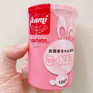 Tăm Bông Ikami Newborn Thân Giấy Hộp Màu Hồng 180 Que