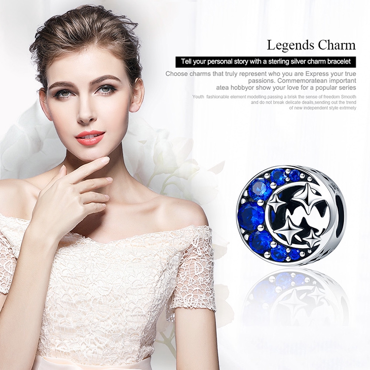 Hạt charm Bamoer mạ bạc 925 hình trăng sao dùng để làm vòng tay dành cho nữ