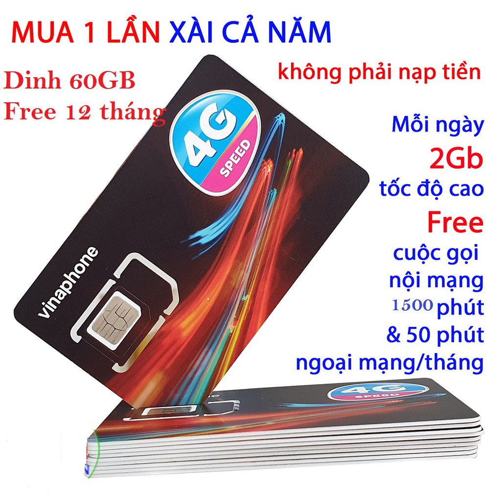 Sim 4G VINA U1500 D159V VD89P  GV89 12VD120M BIG50Y FHAPPY 12WIN60P K GIỚI HẠN DATA 14 THÁNG