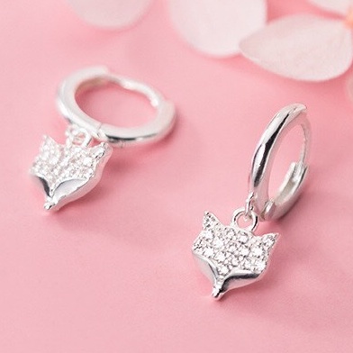 KhuyênTai Bạc Nữ MIRASON Mặt Hồ Ly Nạm Đá Cao Cấp Mang Lại May Mắn MBT232 - Bông Tai, Hoa Tai Nữ Bạc