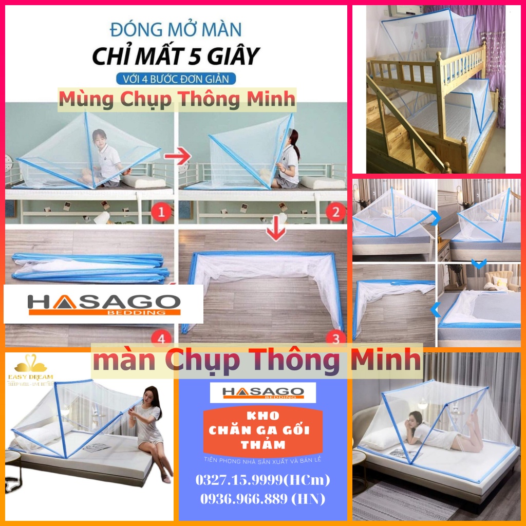 Mùng Chụp Màn Gấp Thông Minh Chống Muỗi Đủ Kích Thước 1m2 1m4 1m6 1m8