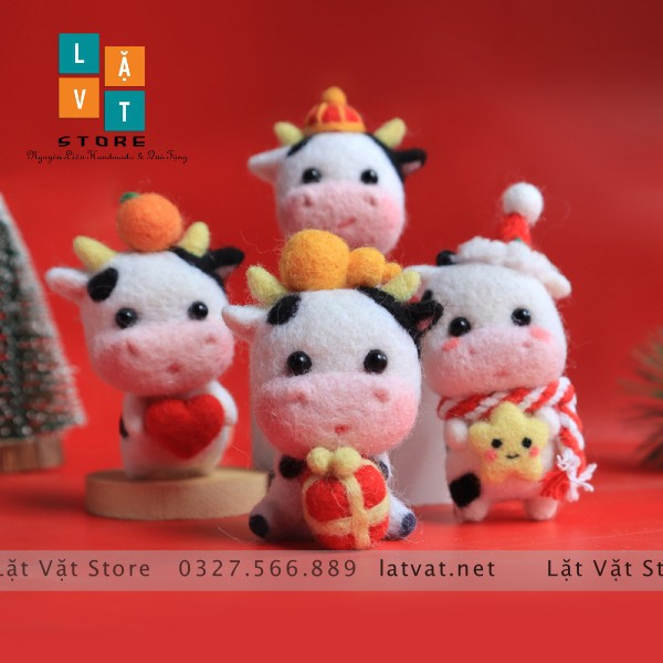 BỘ LEN CHỌC BÒ BƯỚNG BỈNH (TIỂU NGƯU) ĐÁNG YÊU - needle felting len chọc đơn giản cho người mới bắt đầu