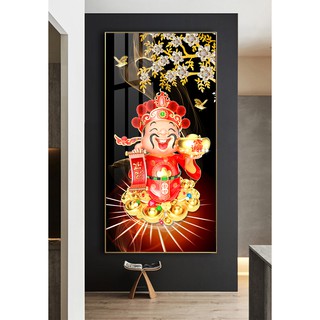Tranh treo tường nghệ thuật phong thủy ông thần tài tài lộc bóng kiếng hoặc vải canvas than tai 120x240 cm 23-1-2021