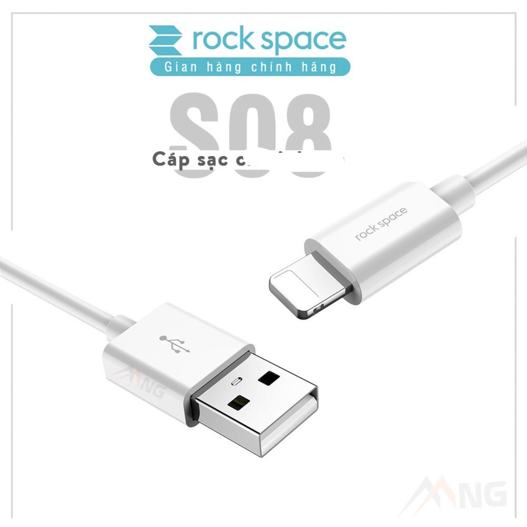 Dây cáp sạc nhanh cho Ip Rockspace S08 độ dài 1m,sạc nhanh,ổn định,không nóng máy,hàng chính hãng bảo hành 12 tháng