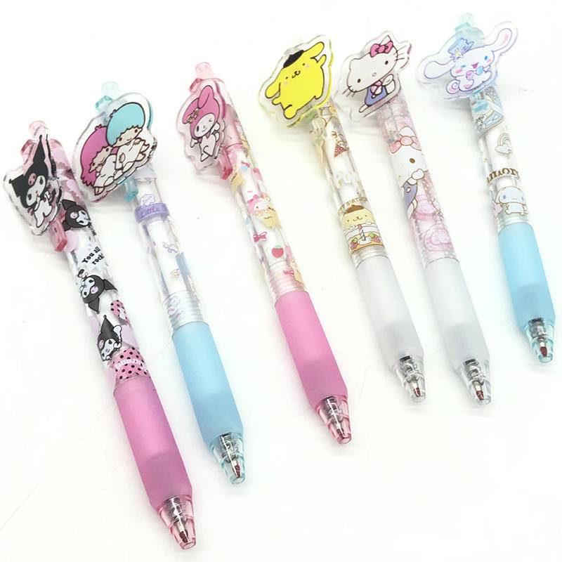 Set 6 Bút Bi Ngòi 0.5mm In Hình Sanrio Mymelody Kuromi Cinnamoroll Pompom Purin LittleTwinStars Dễ Thương