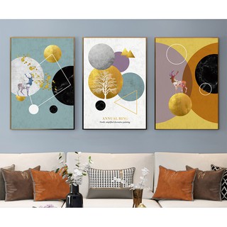 Bộ 3 tranh treo tường hiện đại VTC Nai ghép hình học chất liệu bóng kính hoặc vải canvas ZTU_28189