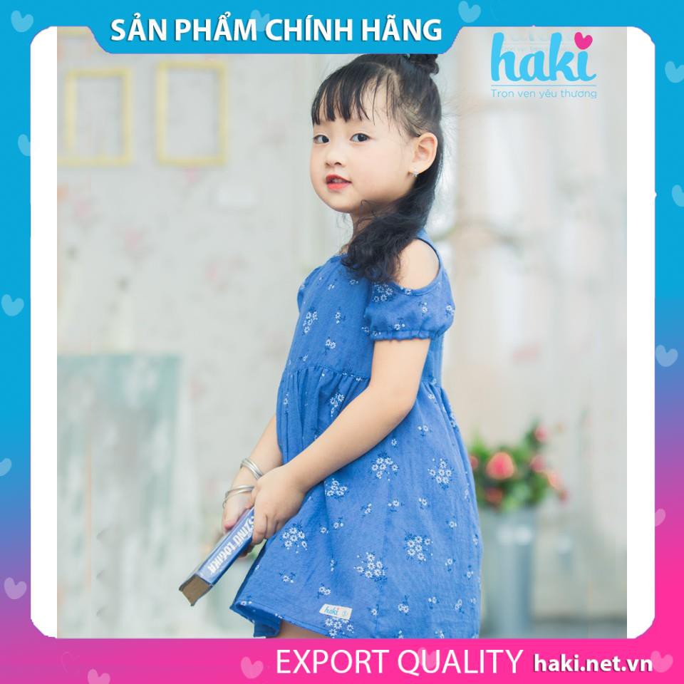 Váy bé gái hở vai chun tay -HK483, đầm mùa hè cho bé từ 10-27kg HAKI