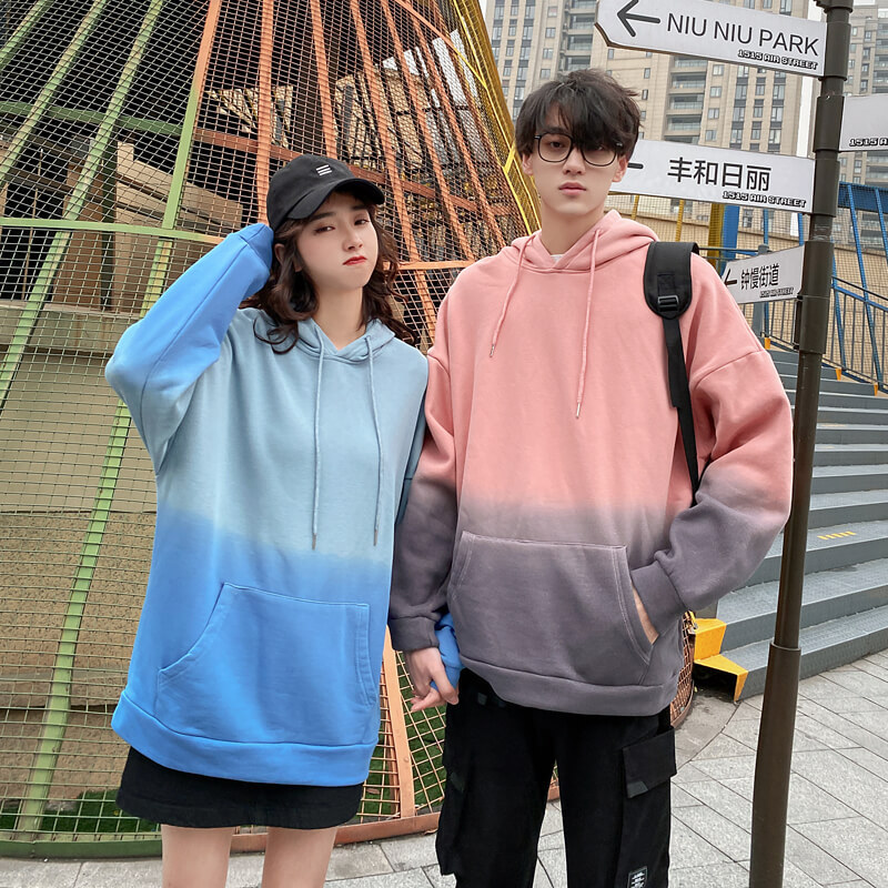 Áo Hoodie Tay Dài Form Rộng Phối Màu Gradient Phong Cách Cá Tính