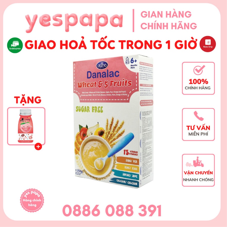 Bột ăn dặm DANALAC Lúa mì và 5 loại trái cây nguyên chất - Hộp 250g