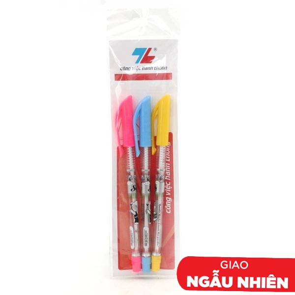 Vỉ 3 Bút Bi 0.38 mm Thiên Long TL-062 - Mực Xanh ( Màu Thân Bút Giao Ngẫu Nhiên)