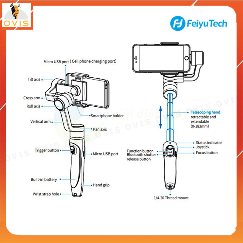 [BH 1 ĐỔI 1] Tay Cầm Chống Rung (Gimbal) Kiêm Gậy Selfie Du Lịch Feiyu Tech Vimble 2S | BigBuy360 - bigbuy360.vn