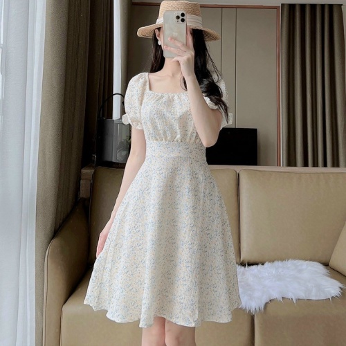 Váy hoa nhí đi làm, đi biển, đi chơi sang chảnh, đầm nữ công sở ngắn tay V4_Deloga