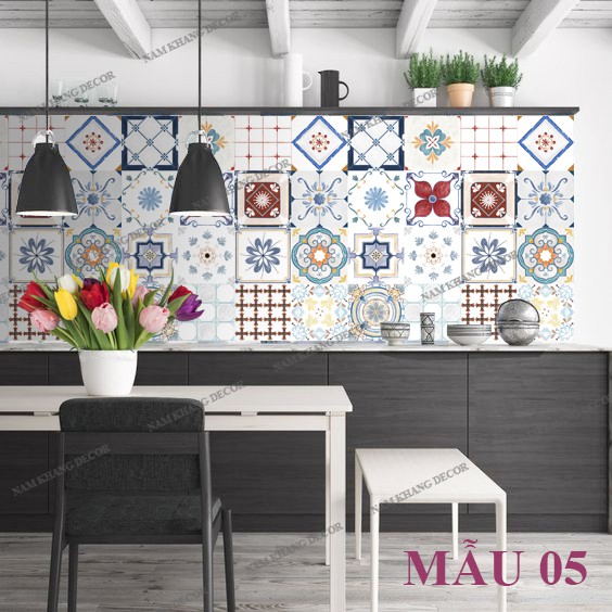 Mua 3 tặng 1 set 32 ô decal gạch bông màu nâu trang trí nhà cửa, bếp, quầy bar, tủ bàn kệ