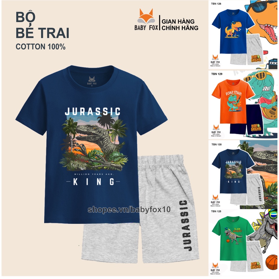 Bộ thun bé trai 100% cotton loại tốt, thương hiệu BABY FOX, hình khủng long, size 10-55 kg c