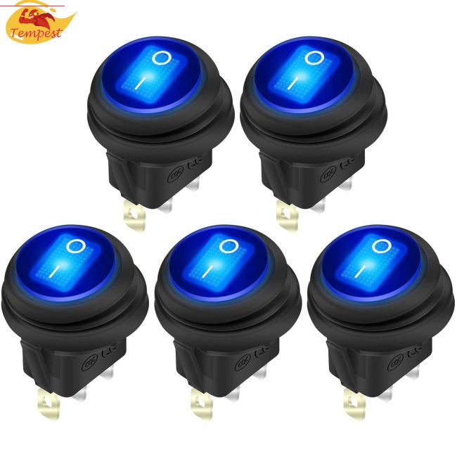 Set 5 Công Tắc Bật/Tắt Đèn Led Xanh Dương 3 Chấu 12v 20a Chống Thấm Nước Tiện Dụng