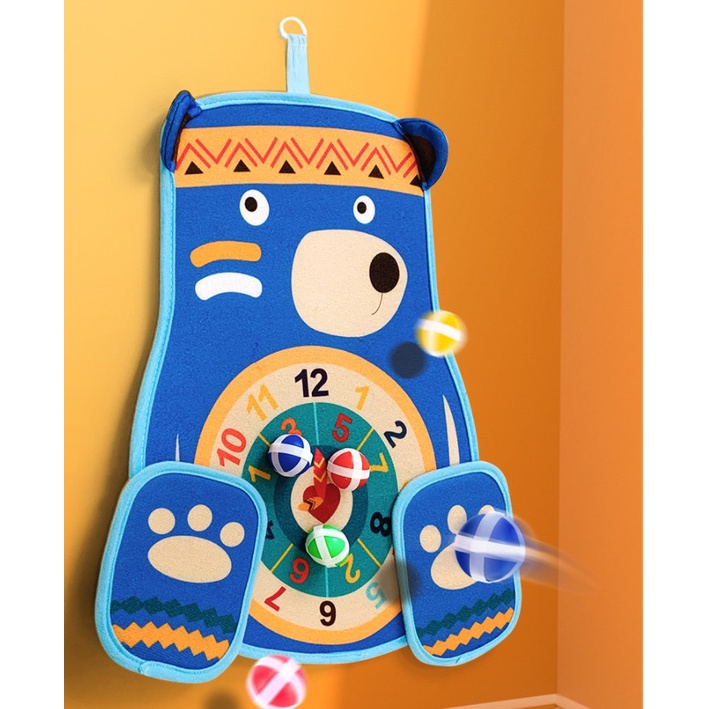 Đồ chơi ném phi tiêu bóng dính cho bé, bảng ném bóng treo tường hình thú dễ thương tặng 4 bóng