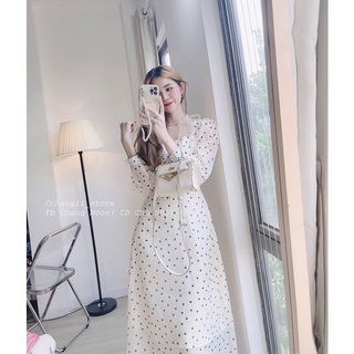 Váy chấm bi 2 lớp dáng dài ( ảnh shop chụp)