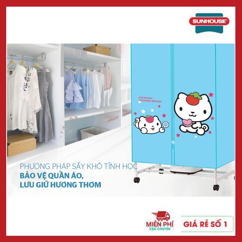 Máy sấy quần áo, tủ sấy quần áo Sunhouse SHD2702, công suất 1000W sấy khô nhanh, tiện lợi.