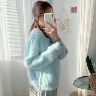 (H131) Áo Len Mỏng Lông Thỏ Cổ V Phong Cách Hàn Quốc ❤️