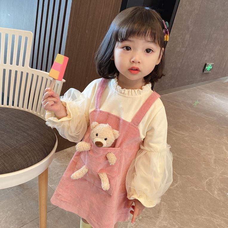 Váy Yếm Hồng Gấu Teddy Cho Bé Gái 2021 .