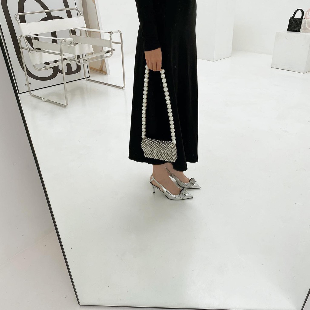 Lily Silver Pearl Bag | Túi Đeo Chéo Nắp Hộp Mini Phong Cách Hàn Quốc