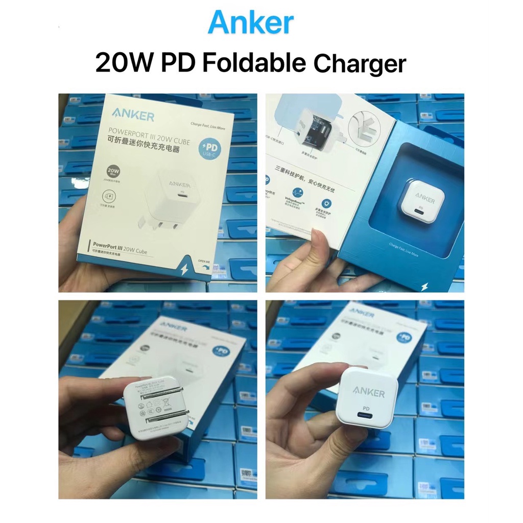 Sạc Nhanh 20W ANKER A2149 PowerPort III Cube PD Charger chân gập cho IP 13 14 7 8 Plus X Xs 11 12 Pro Max