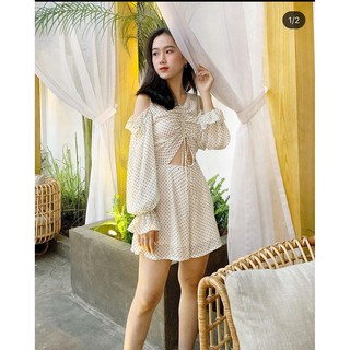 [Kisserine] Đầm lụa Playsuit voan chấm bi SOPHIA - Ảnh thật