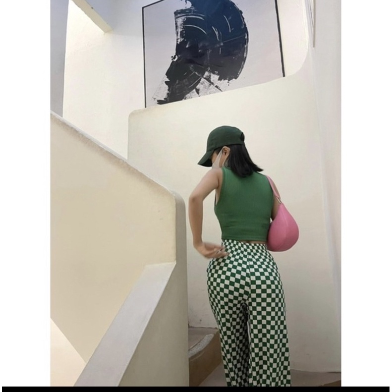 Set áo thun phối quần xuông caro