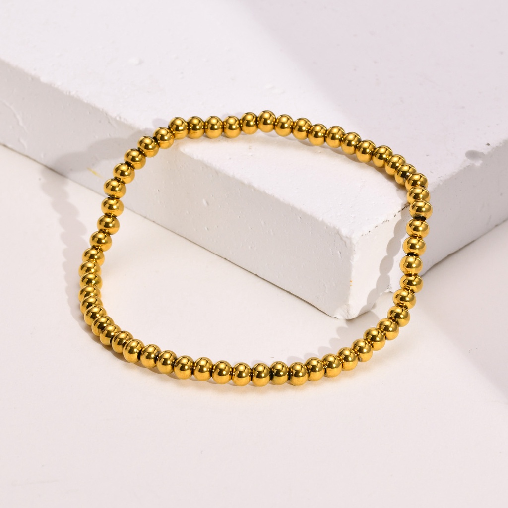 Vnox Vòng Tay Chuỗi Hạt Tròn Bằng Thép Không Gỉ Màu Vàng 8MM Sang Trọng Thời Trang Cho Nam Và Nữ