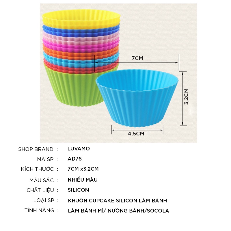 Khuôn cupcake silicon tròn 7cm làm bánh mì munffi bông lan cho bé AD76