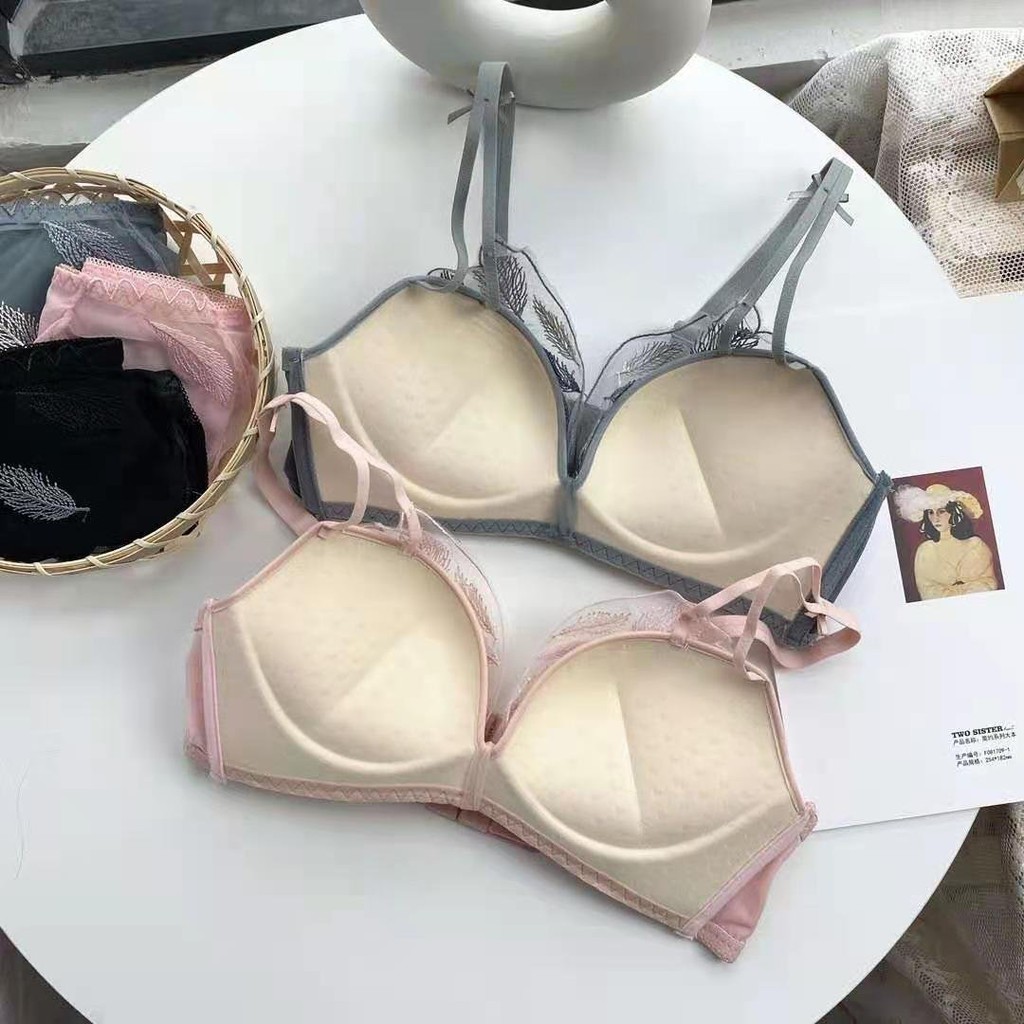 Bộ Đồ Lót Ren Lông Vũ Không Gọng Đệm Dày Dây Phối Nơ AL21 | BigBuy360 - bigbuy360.vn