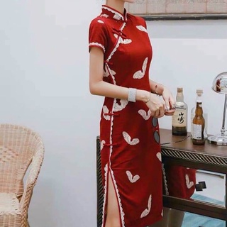 Đầm Sườn Xám Nút Mây Thun Dẻo In 3D (KÈM VIDEO CẬN CHẤT VẢI)
