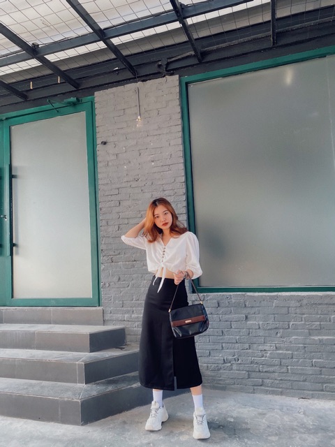 [ ẢNH THẬT ĐỘC QUYỀN SMOR.VN] Áo lucia, cột trước, tay phồng, nút gỗ