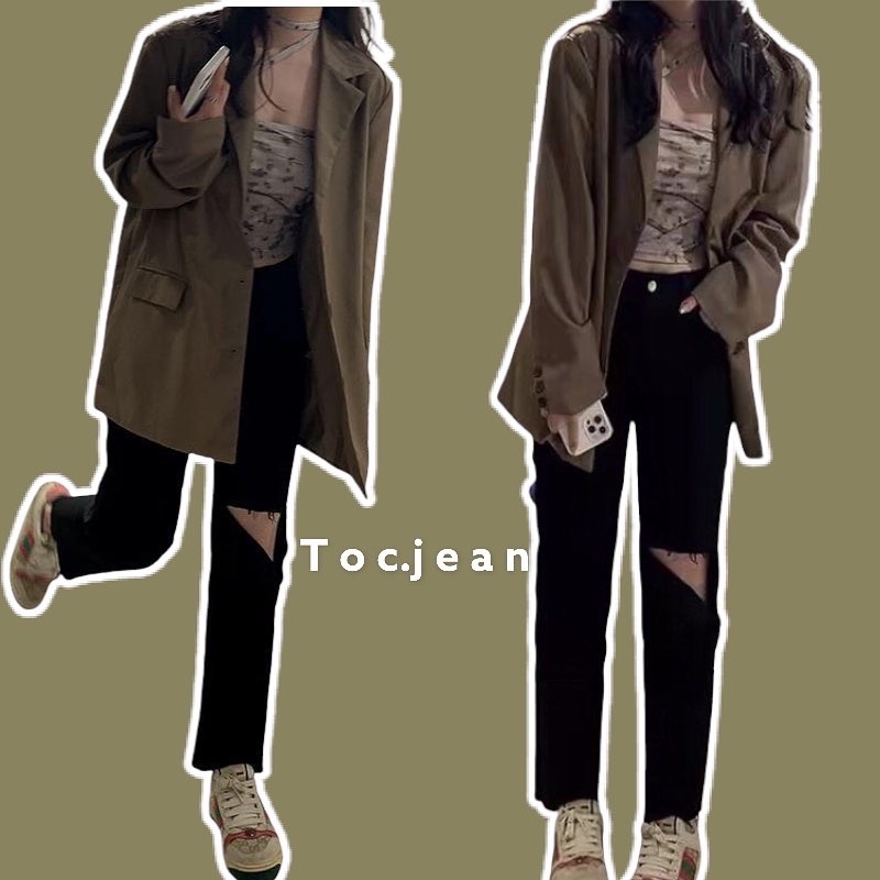 [Mã 44FASHIONSALE486 giảm 10K đơn 50K] Quần jean ống đứng rách gối, cực thon gọn -3555