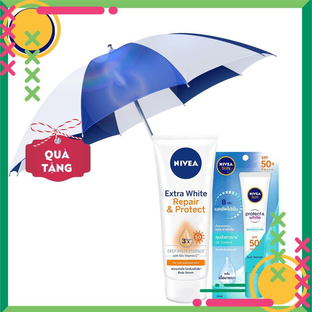 Bộ chống nắng & dưỡng da tối ưu NIVEA(tinh chất chống nắng 30ml+tinh chất dưỡng thể trắng da ban ngày 180ml)Tặng kèm dù