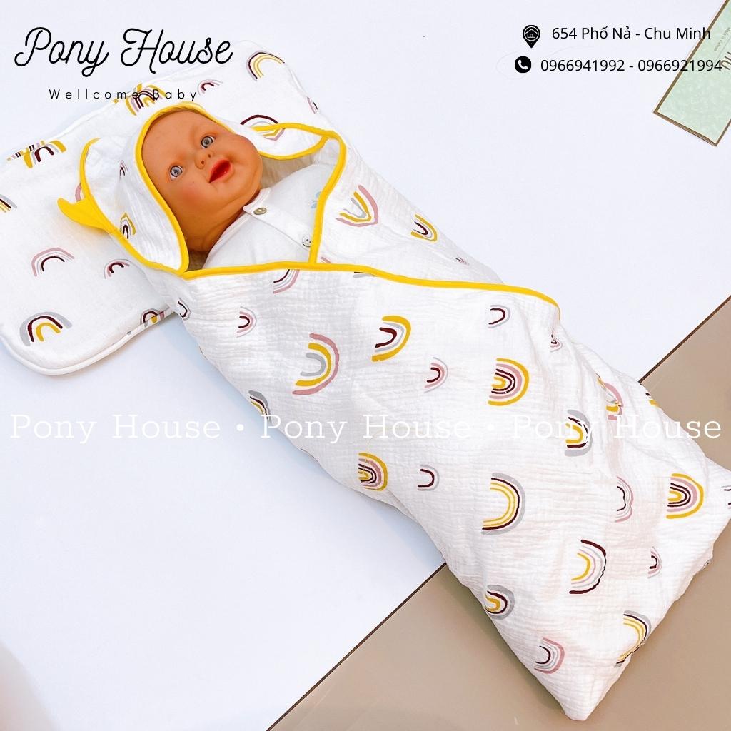 Chăn Choàng Ủ Xô Muslin Bunny Có Mũ Siêu Thoáng Mát Mềm Mịn Cho Bé Sơ Sinh Hàng Loại 1