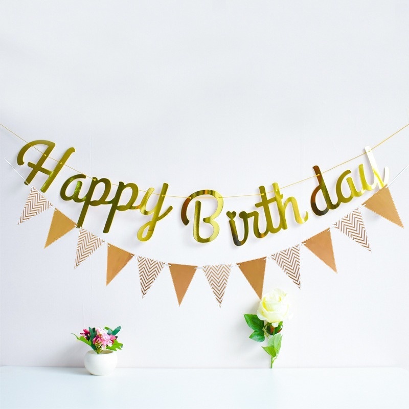 Banner Chữ Happy Birthday Màu Vàng Đồng Độc Đáo Trang Trí Tiệc Sinh Nhật
