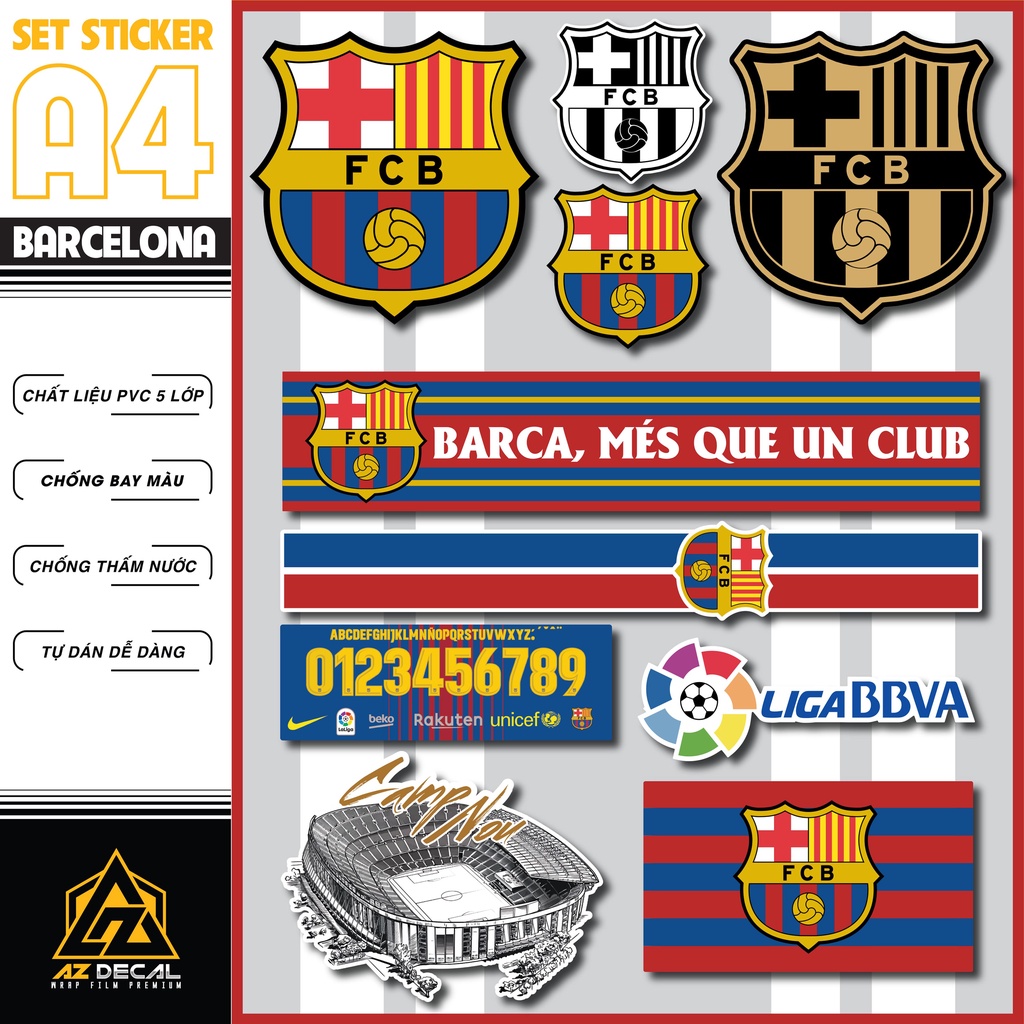 Sticker Bóng Đá FC BARCELONA Dán Tem Xe, Dán Nón, Điện Thoại, Laptop - Hình Dán Chất Liệu Chống Thấm Nước, Bền Màu