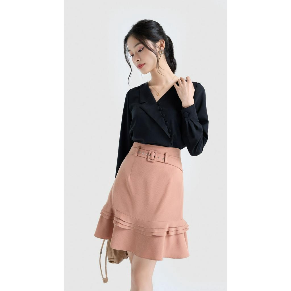 Áo sơ mi công sở tay dài nút chéo nữ Vella Fashion VA23004