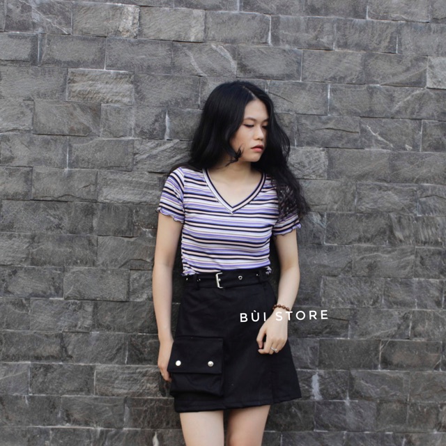 CHÂN VÁY ULZZANG CHEO TÀ PHỐI TÚI (kèm betl)