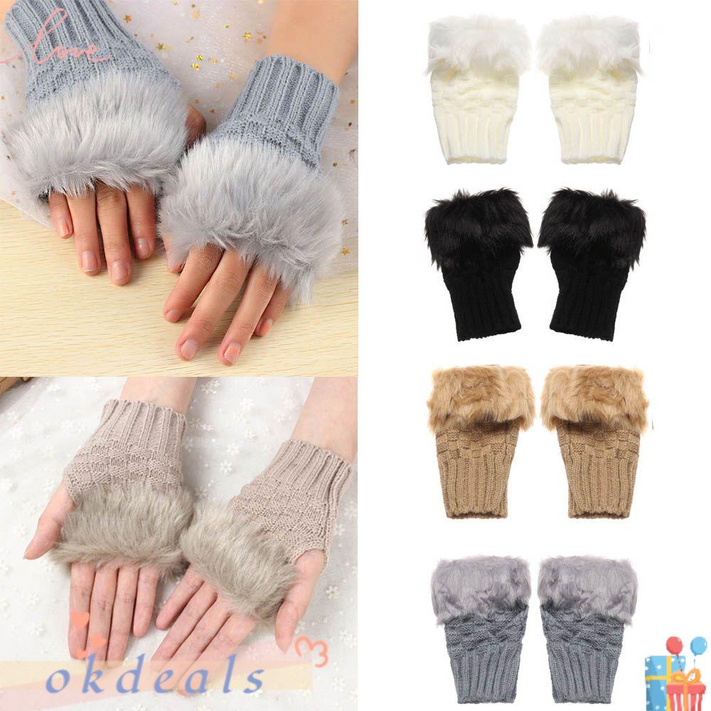 Găng Tay Lông Thỏ Nhân Tạo Co Giãn Giữ Ấm Ngón Tay