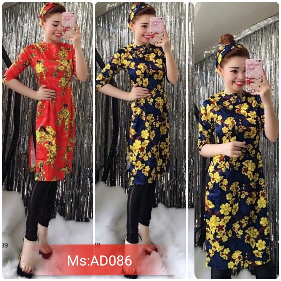 Màu xanh Có size 4XL Áo Dài Cách Tân GẤM HOA