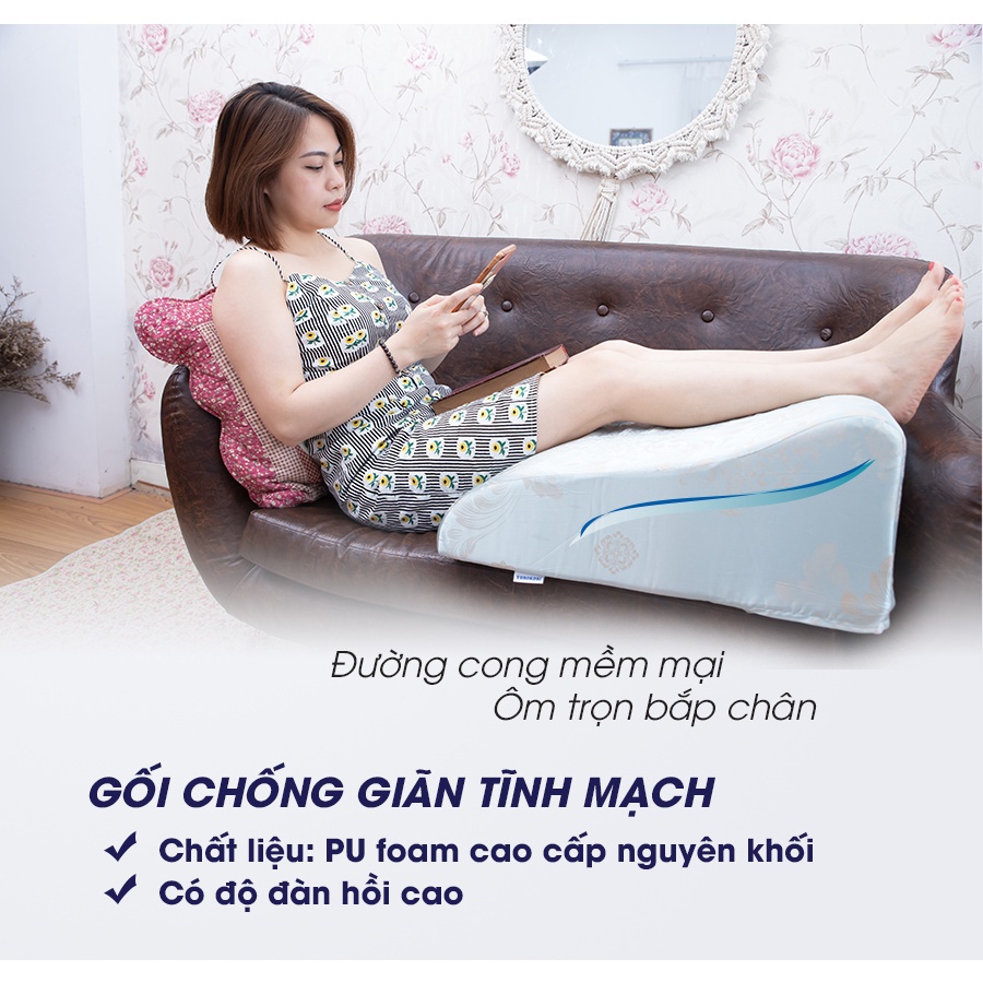 Gối kê chân giãn tĩnh mạch YOROKOBI cao 28cm giảm phù nề chân, tê bì, vọp bẻ