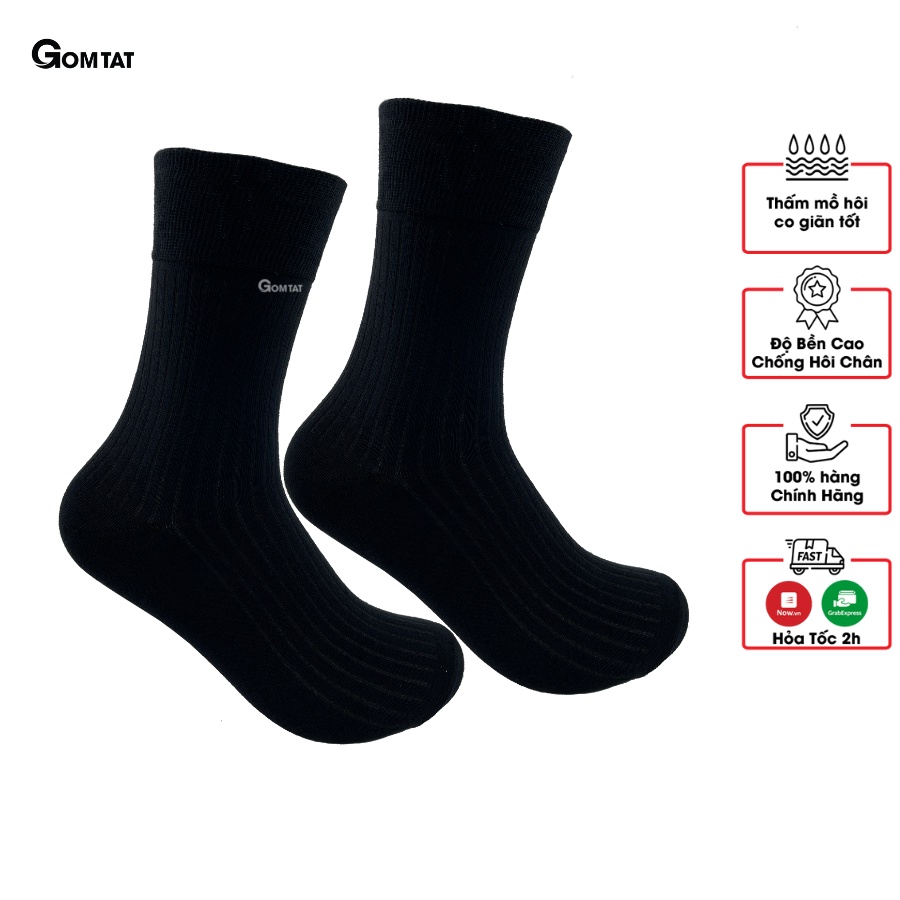 Tất giày tây họa tiết gân chìm màu đen, tất cổ cao Nam cao cấp, chất cotton hút ẩm, thoáng khí - GOM-TAYGANCHIM-DEN