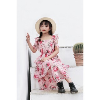 Váy lụa cho bé gái - Váy bông hồng 3 tầng