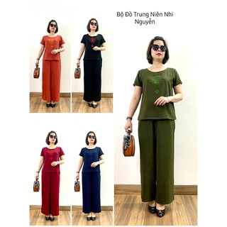 Bộ đũi trung niên nữ cao cấp cộc tay 2022- họa tiết thêu máy siêu đẹp, sang trọng - Thời TRang Quý Bà